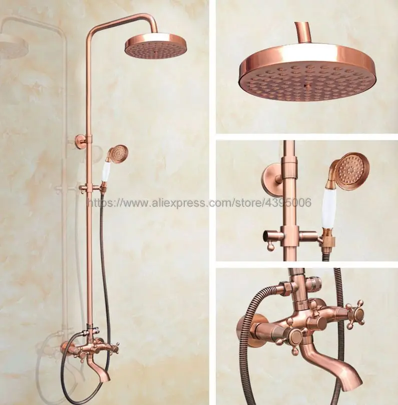 Antique Red Copper Wall Mounted Rainfall Shower Mixer Set Double Handles Bath Shower Faucet Swivel Tub Spout Brg515
Antique Red Copper Wall Mounted Rainfall Shower Mixer Set Double Handles Bath Shower Faucet Swivel Tub Spout Brg515