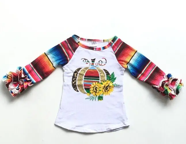 serape Осенний топ на День Благодарения, резинки для девочек, Изысканная футболка, детская одежда, хлопковый реглан с рюшами и изображением тыквы, подсолнуха, леопарда - Цвет: serape