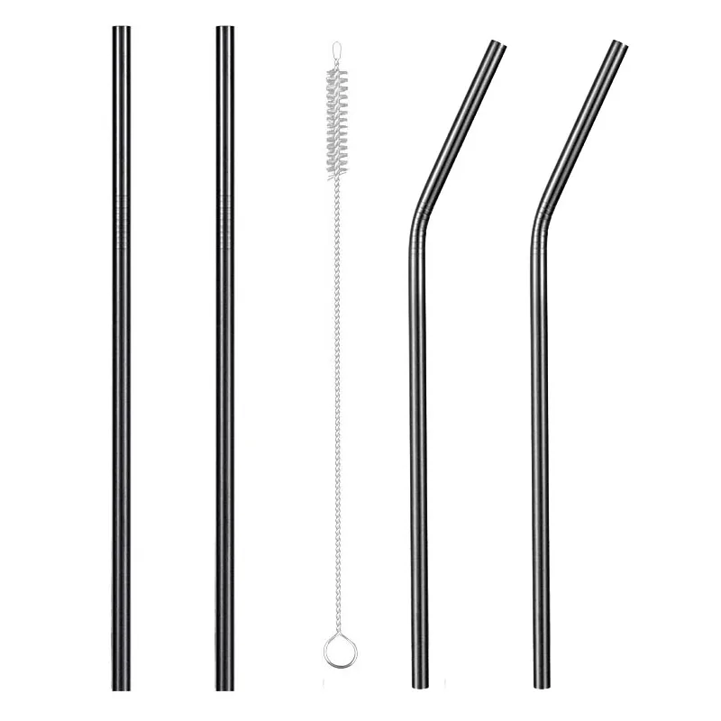 Black B s2b2 4PCS Reusable 304 Stainless Steel Drinking Straw Bar Party Metal Straw with Cleaner Brush For Mugs Sturdy Bent Straight Straws - Цвет: Black B s2b2 4PCS