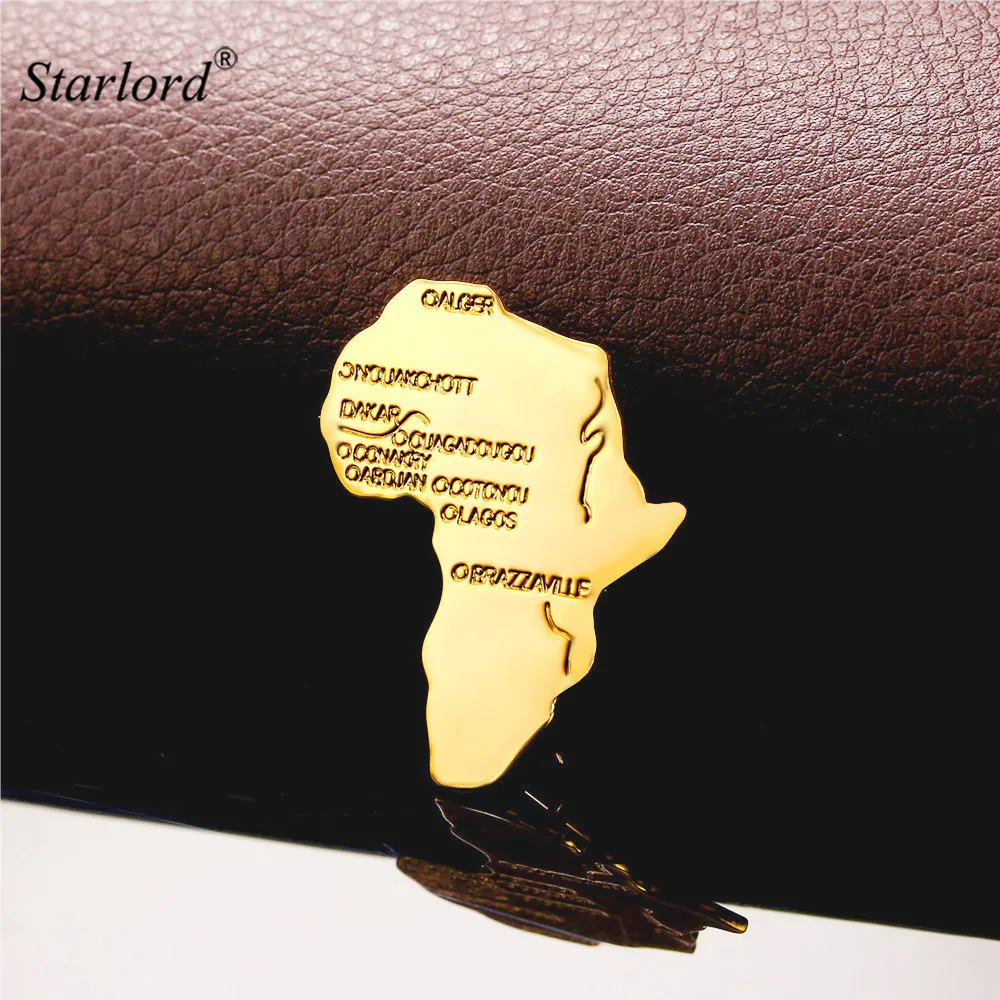 

Starlord Trendy African Jewelry Wholesale Brooches Men/Women Yellow Gold Color Pin Brooches Africa Map Brooch B2119