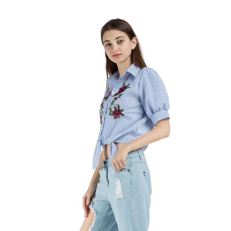 Женская блузка с вышивкой Susi & Rita 2019 хлопковые рубашки коротким рукавом блузки летние кроп топы корейские