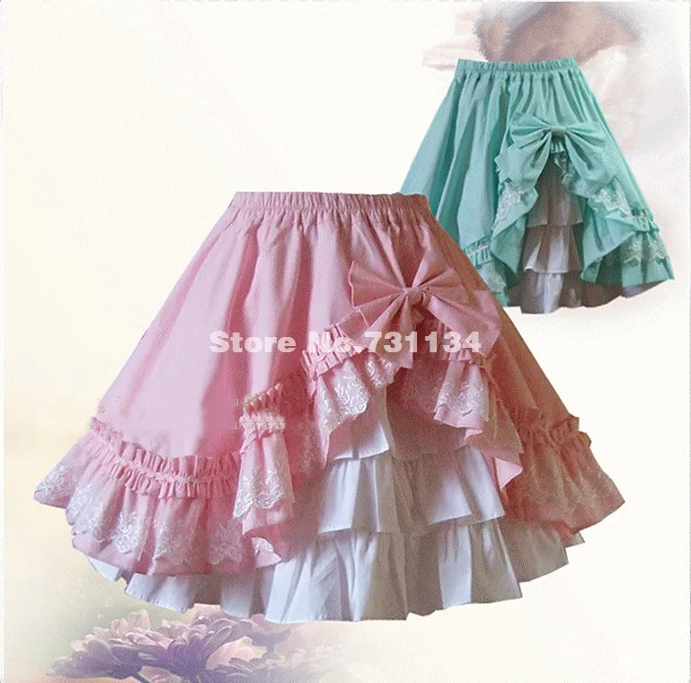 Милые розовые и синие хлопковые кружевные многослойные юбки Лолиты с бантом для
