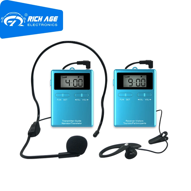 구매 RichiTek 무선 전송 시스템 미니 1 송신기 + 콘덴서 마이크가 있는 투어 가이드용 수신기 9 개