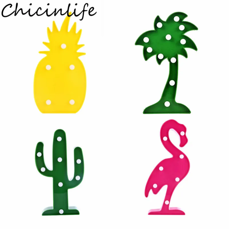 

Chicinlife, 1 шт., ананас, кокосовое дерево, фламинго, кактус, дерево в форме, светодиодный светильник, ночной день рождения, тропические летние праздничные принадлежности