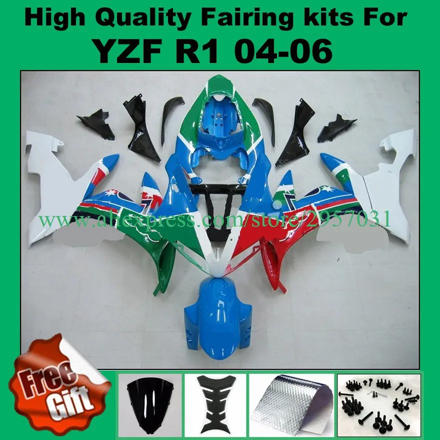 

Free screws+gifts Injection Mold For YAMAHA YZF-R1 2004 2005 2006 YZF R1 YZF1000 Green Blue 04 05 06 YZF 1000 04-06 Fairing