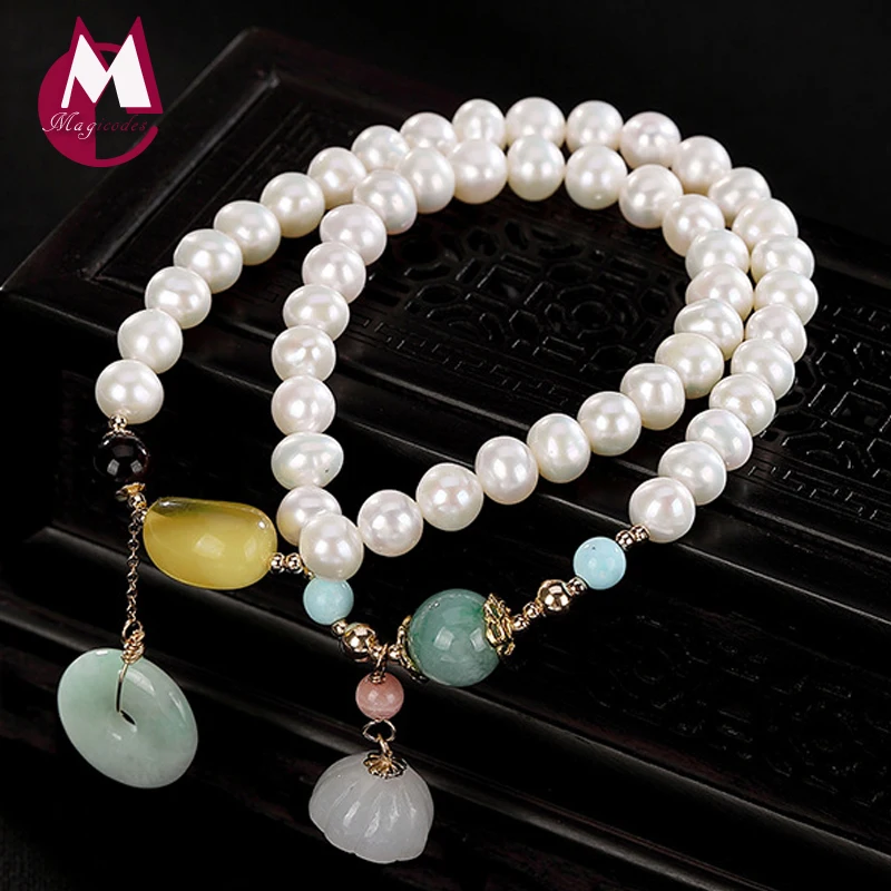 Женский жесткий браслет с натуральным изумрудом жемчугом и нефритом бусина 14 К