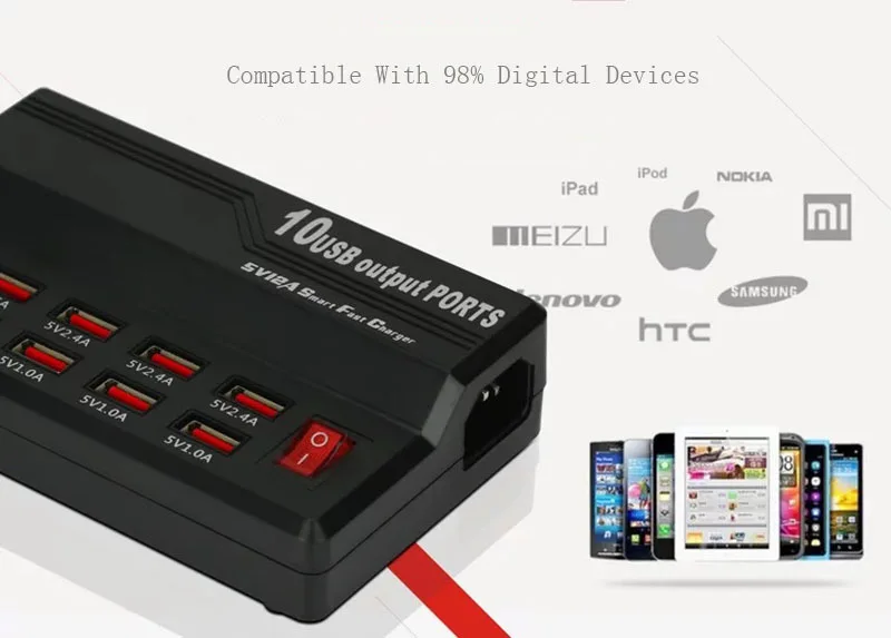ЕС Plug 10 портов USB зарядное устройство 3.5A Быстрая зарядка для iPhone iPad samsung несколько настенных зарядных устройств мобильного телефона универсальный адаптер