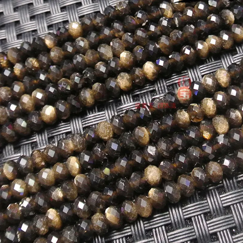 2x3mm Natural Gold Obsidiani Stone Beads Faceted Rondelle Spacer DIY Loose For Jewelry Making beads Accessories 15'' Gift |