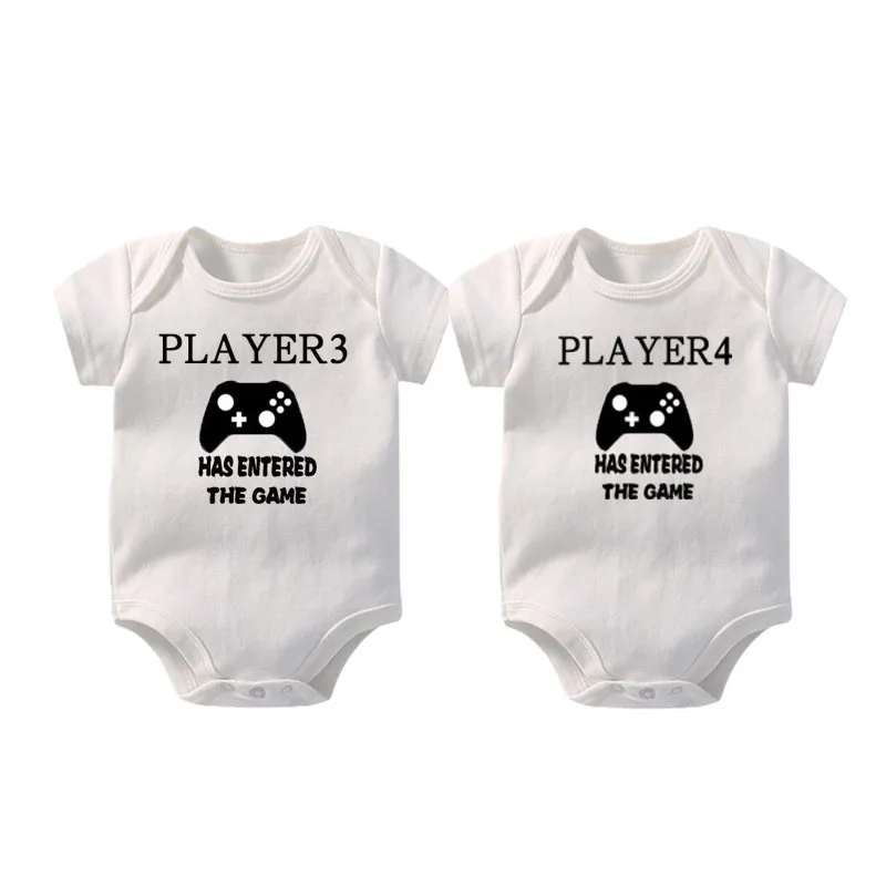

YSCULBUTOL Born Together Friends Twins Bodysuits Player 3 & 4 Has Entered the Game Bodysuit Video game Twins shirt Gamer baby G