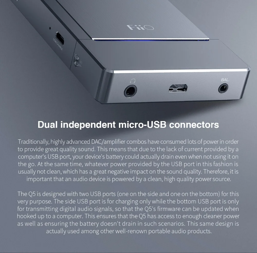 Рекомендуем FIIO Q5 флагманский Bluetooth и dsd-способный Портативный HIFI усилитель DSD декодер MFi усилитель звука USB DAC 3800mAh