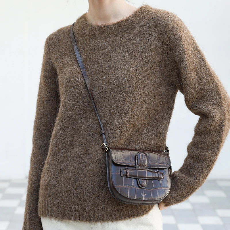 WHITE ISLAND Plush Alpaca Sweater Women Pullover Autumn Winter 2018 New Round Collar Thick Bottom Shirt Knitted Tops 8322 | Женская