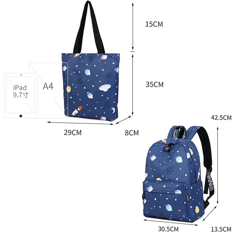 Coofit Синий Школьный рюкзак для девочек-подростков Mochila Fashion Planet Kawaii снежинки с принтом женские рюкзаки