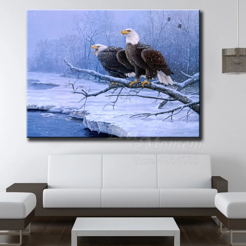 Ever Moment Diamond Painting 5D DIY Handmade Eagle On Branch Ice Snow Square Picture Of Rhinestone Embroidery 3F823 | Дом и сад