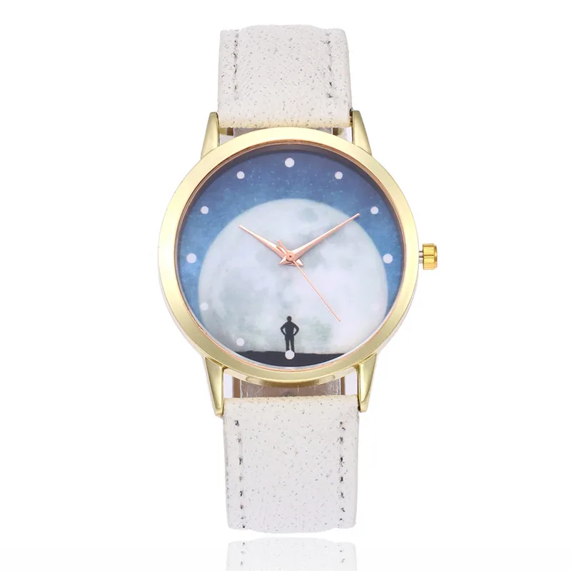 FUNIQUE 2018 Women Watches White Moon Print Leather Small Round Dial Quartz Hours Reloj Mujer Bracelet For Wrist Watch | Наручные часы