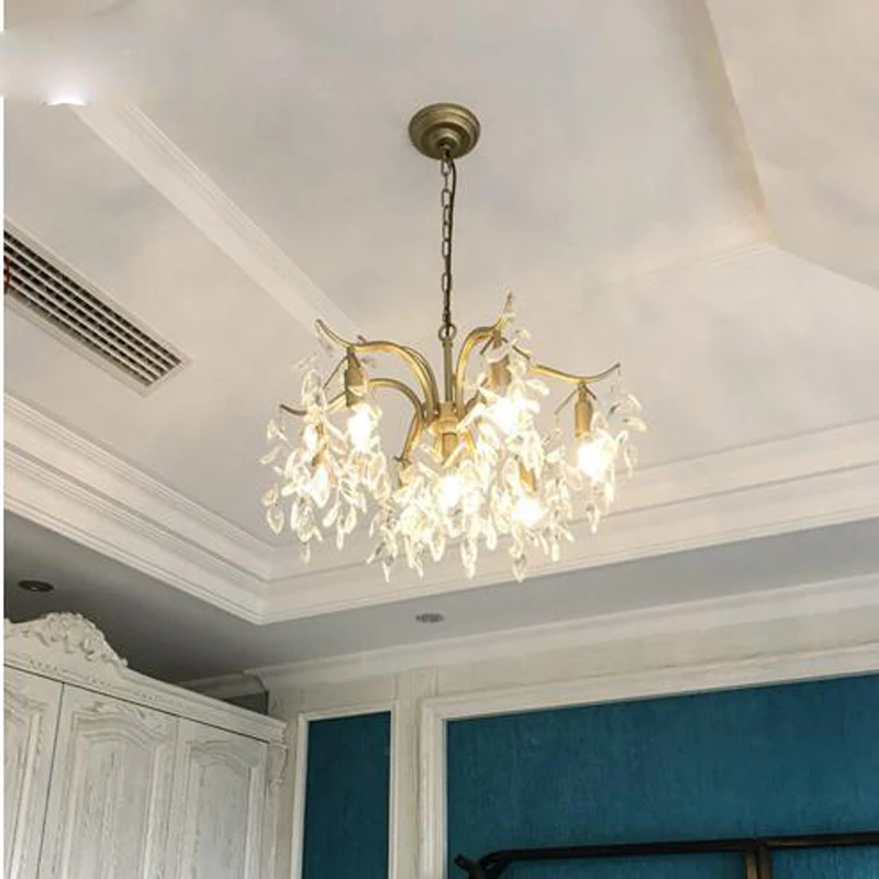 

American chandelier living room dining room lamp French postmodern creative art leaves European style bedroom crystal lighting