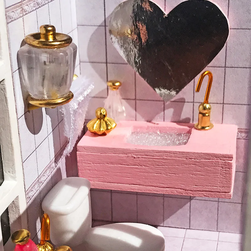 Кукольный дом мебель миниатюрный кукольный домик DIY миниатюрный дом комната игрушки для детей розовые наклейки кукольный домик