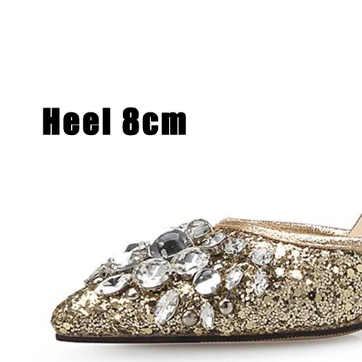 gold 8cm Сверкающий горный хрусталь ультра 12 44 насосы Scarpin золото высокие каблуки Slingback обувь Серебряный Плюс размер 33 Указательный палец лето леди - Цвет: gold 8cm