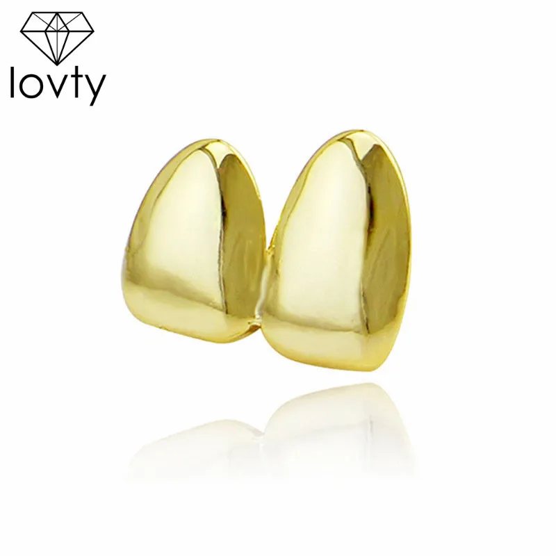 2 pcs gold Lovty хип хоп золотые зубы Grillz верхние и нижние грили зубной рта Панк зубы шапки Косплей вечерние зуб Рэппер Украшения для тела подарок - Окраска металла: 2 pcs gold