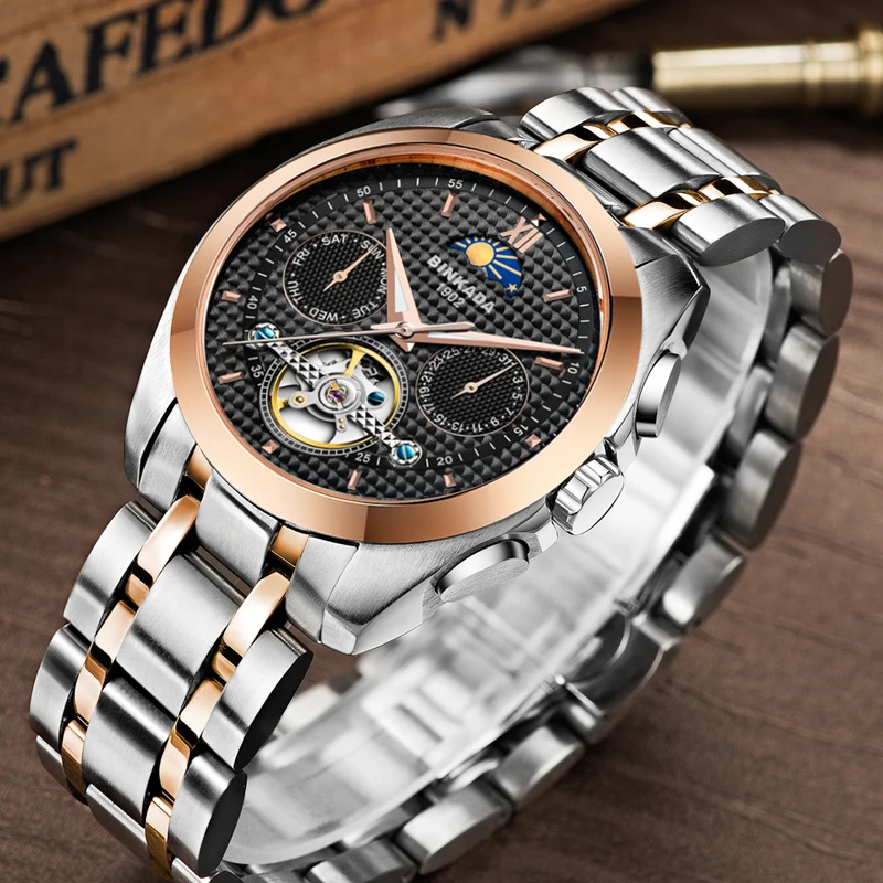 Мужские часы автоматические механические турбийон Стальные повседневные Бизнес