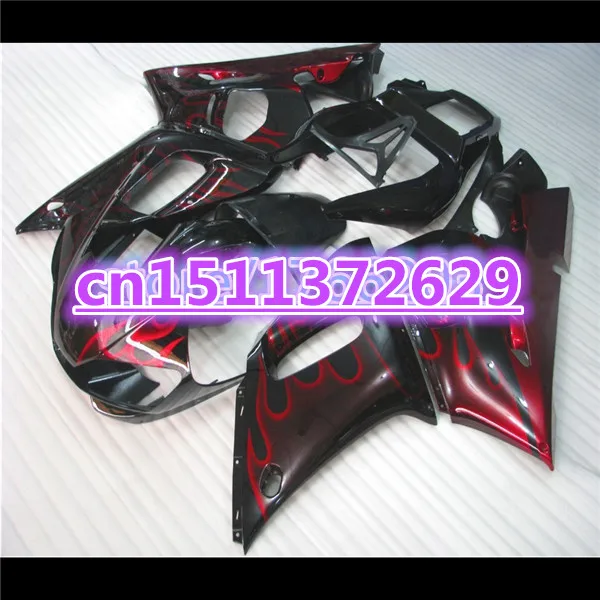 

Red flames in black fairing kit for YZF-R6 98-02 YZF R6 98 99 00 01 02 YZF 600 R6 1998 99 00 01 2002 ABS fairing parts-D D