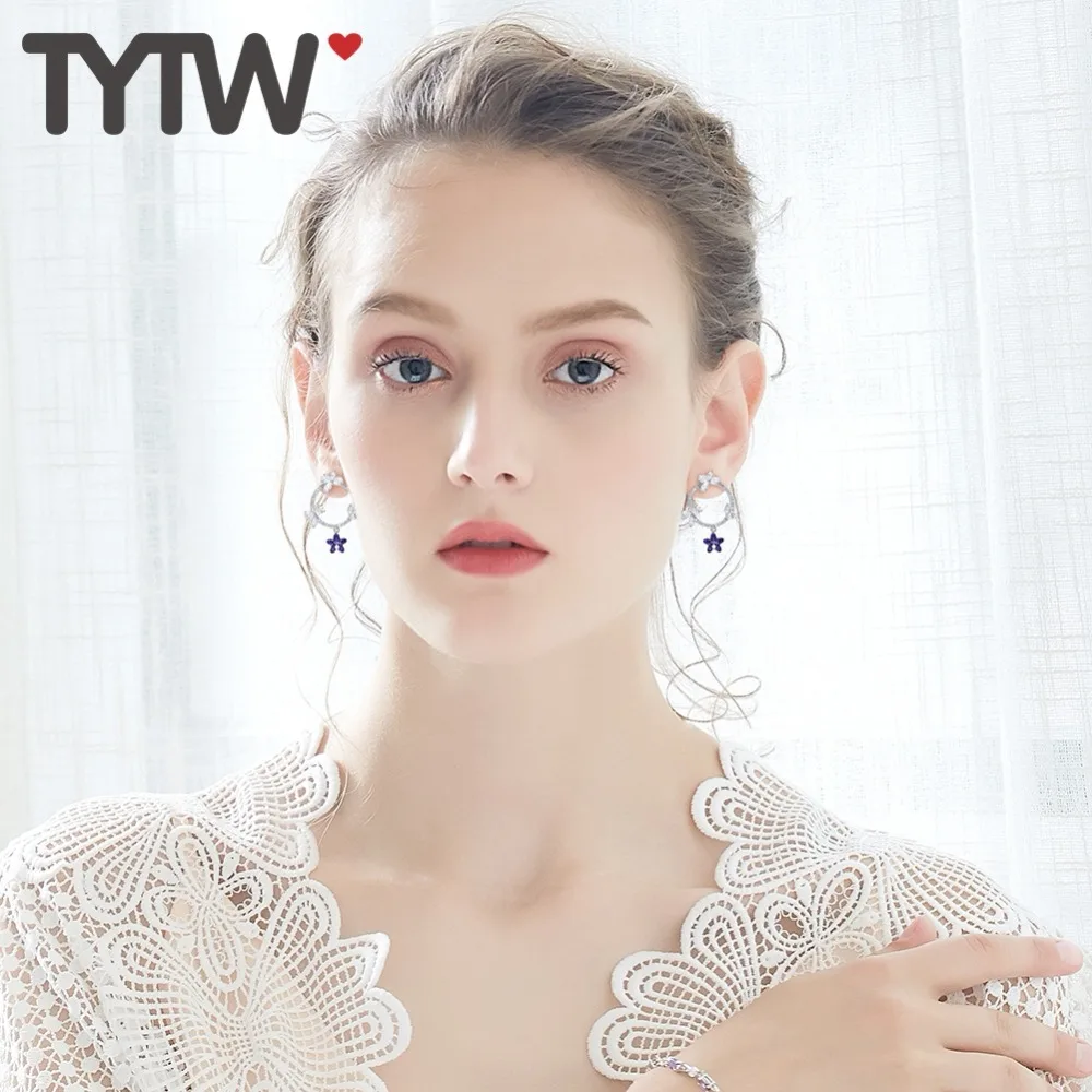 TYTW 925 Серебряные корейские серьги-гвоздики для девочек с кристаллами в виде