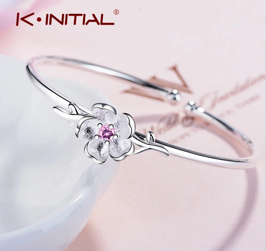 Женский браслет с цветком вишни Kinitial Модный Браслет манжета из кристаллов