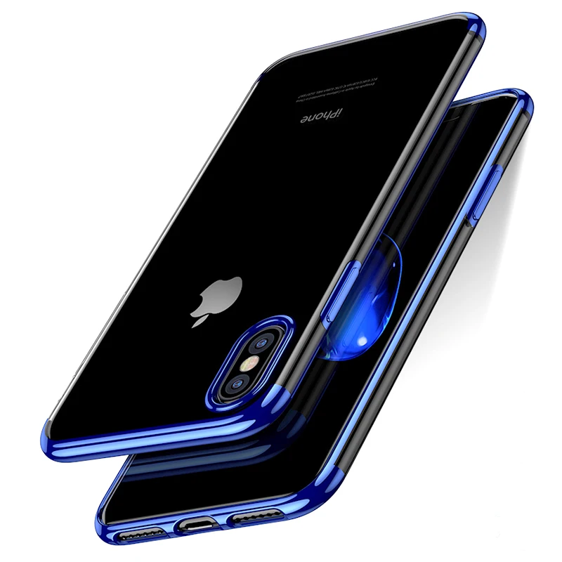 Soft Clear Case for iPhone X XS XR Transparent TPU Silicone Silm Plating Edge Back Cover 7 8 Plus Max | Мобильные телефоны и