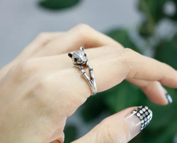 Милое кольцо в стиле ретро с изображением хомяка для мыши свободный регулируемый