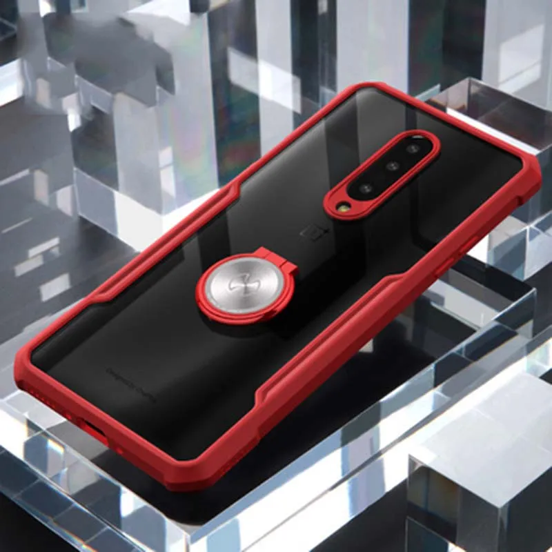 Red With Ring Xundd для OnePlus 7 Pro Чехол магнитный Автомобильный держатель Подставка кольцо на палец прозрачный PC TPU задняя крышка для Oneplus 7 Oneplus 7Pro чехол - Цвет: Red With Ring