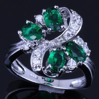 enchanting plant green cubic zirconia white cz silver plated ring v0146