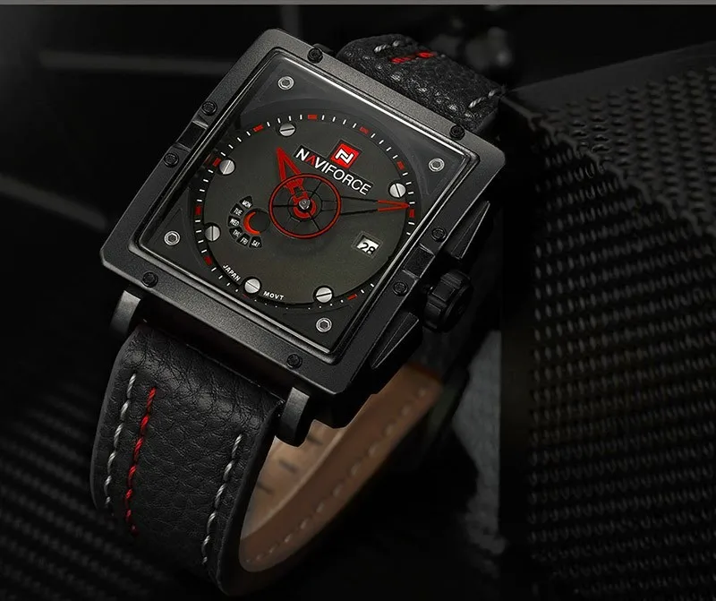 Часы Naviforce мужские брендовые Роскошные кожаные кварцевые модные повседневные