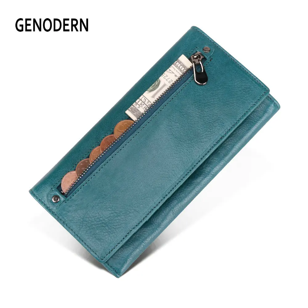 GENODERN Rfid натуральная кожа женские кошельки женский модный клатч кошелек женская