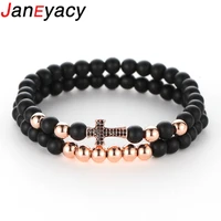 janeyacy 1 sct 2pcs fashion 6mm natural stone beads bracelet women popular black frosted stone zircon bracelet men pulseras