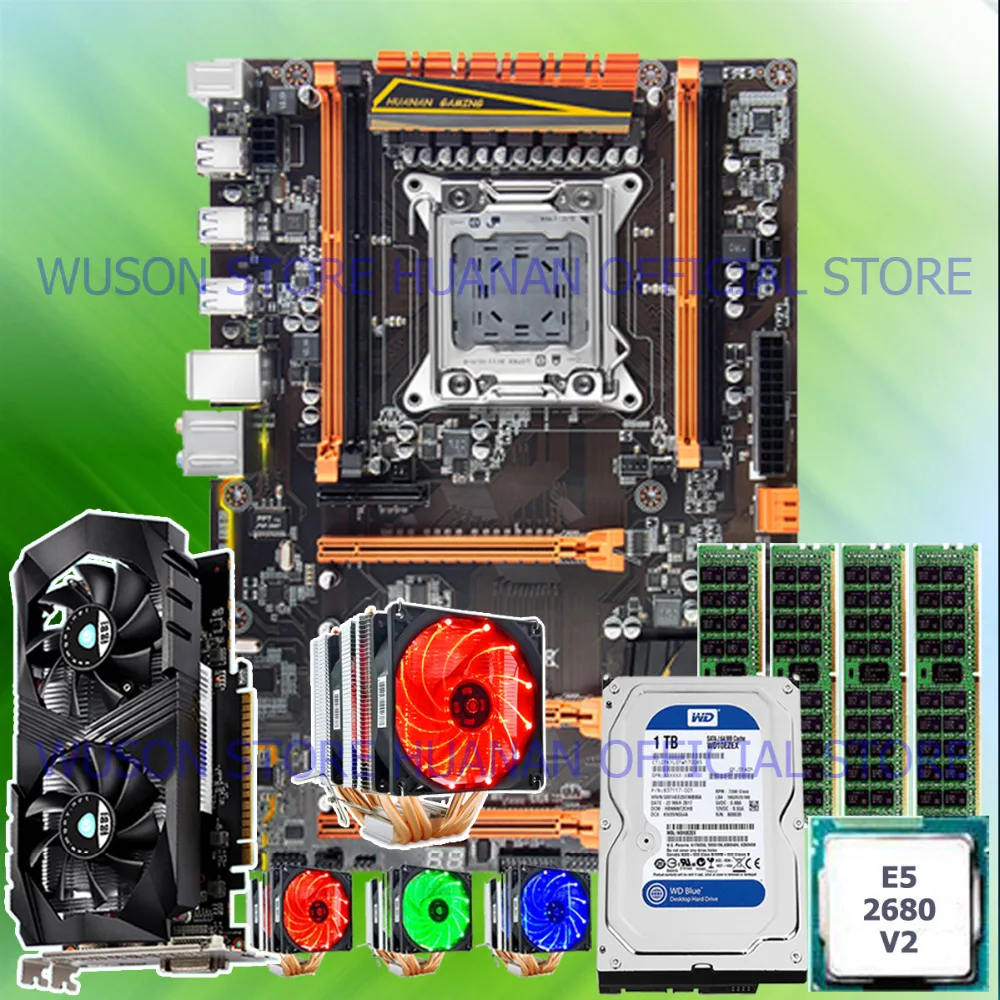 Материнская плата huanan Zhi deluxe X79 с M.2 SSD слотом cpu E5 2680 V2 с кулером оперативной памяти 16G(4*4G) 1 ТБ 3,5 'SATA HDD GTX1050Ti 4G