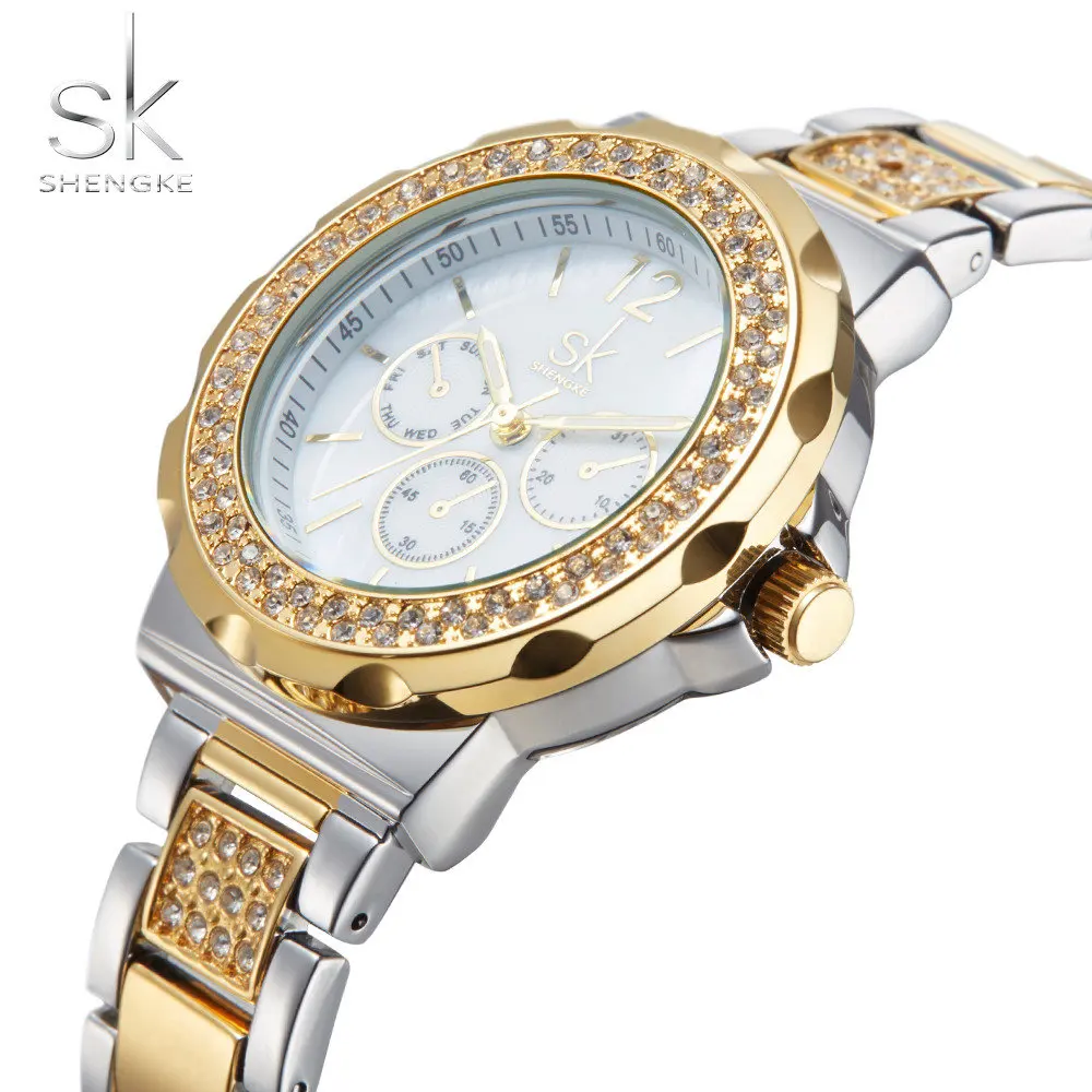 Shengke бренд женские часы Стразы корпус поверхность леди наручные Montre Femme золото