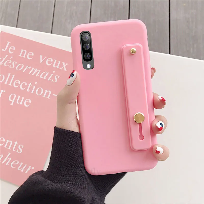 Ручной силиконовый браслет чехол для samsung galaxy a50 a30 a60 a70 a40 a20 a10 a40s M40 m30 m20 m10 браслет на запястье держатель телефона мягкая обложка - Цвет: Hand Band Rose Pink