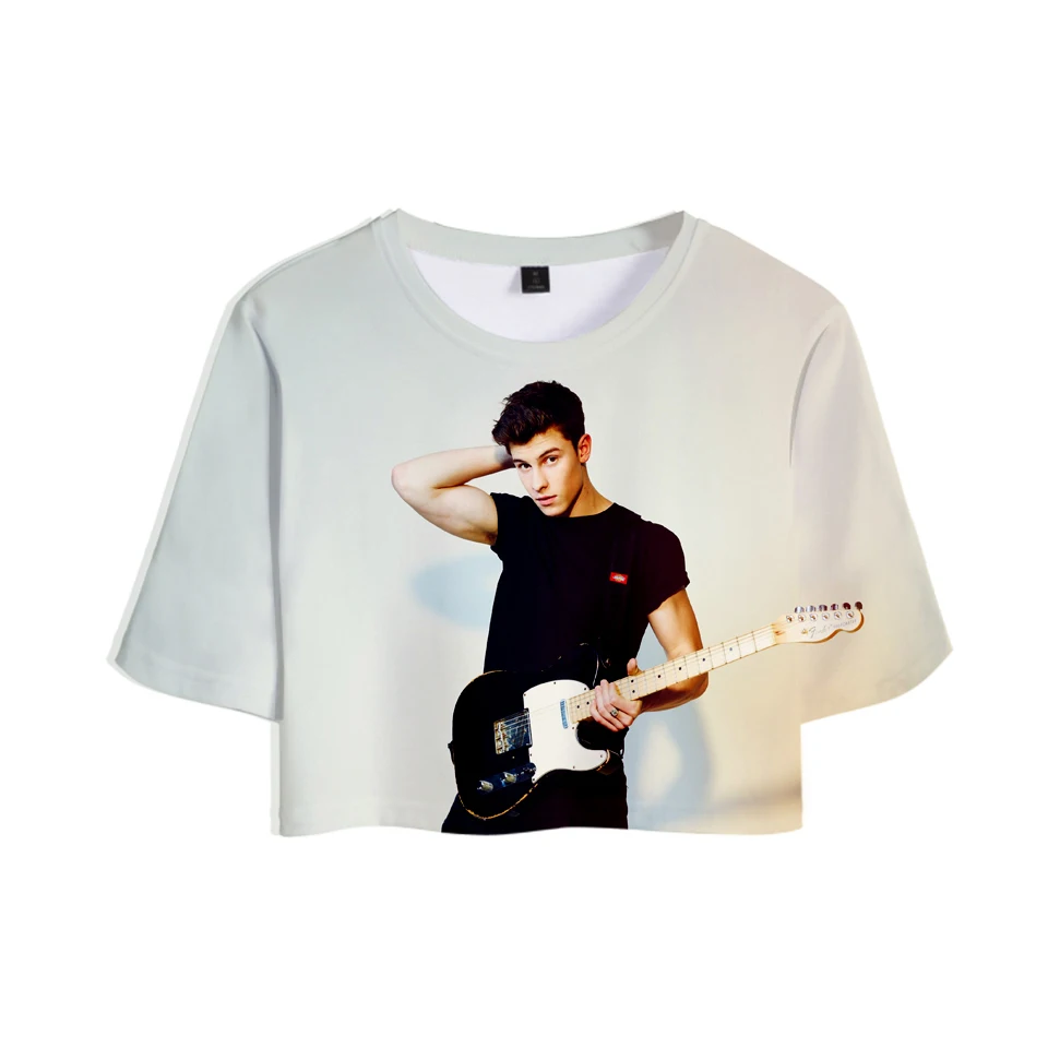 

Женские кроп-топы с 3D принтом Shawn Mendes, модные летние модели 2019, лидер продаж, повседневные модные сексуальные футболки для девушек