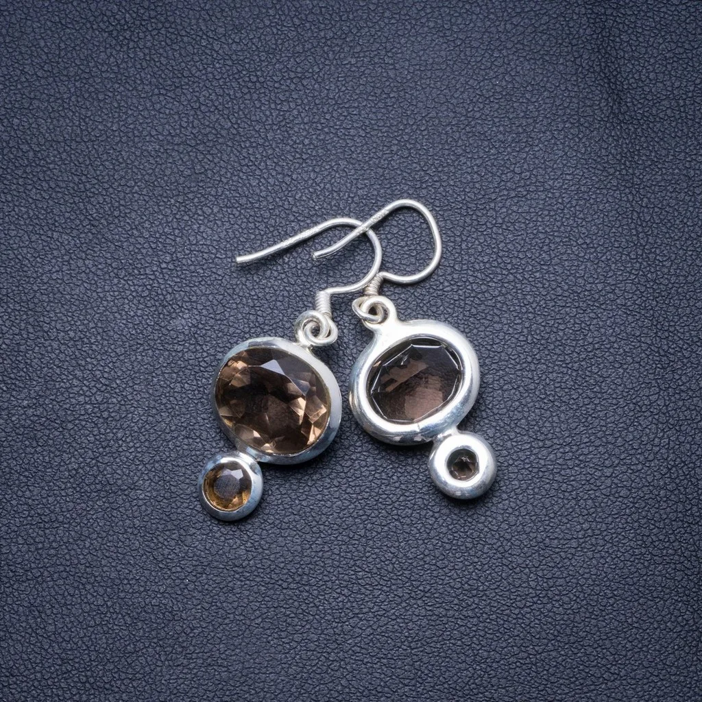 Natural Smoky Quartz Handmade Unique 925 Sterling Silver Earrings 1.5&quot X4637 | Украшения и аксессуары