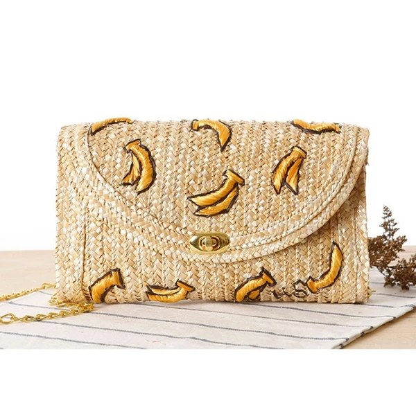 Banana Фруктовая вишня Банан Соломенная сумка для женщин Сумкивышивки Дизайн Летняя милая модная рукавная сумка L20 - Цвет: Banana