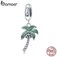 bamoer high quality 925 sterling silver coconut tree charm green cz pendant fit charm bracelets diy jewelry making scc697