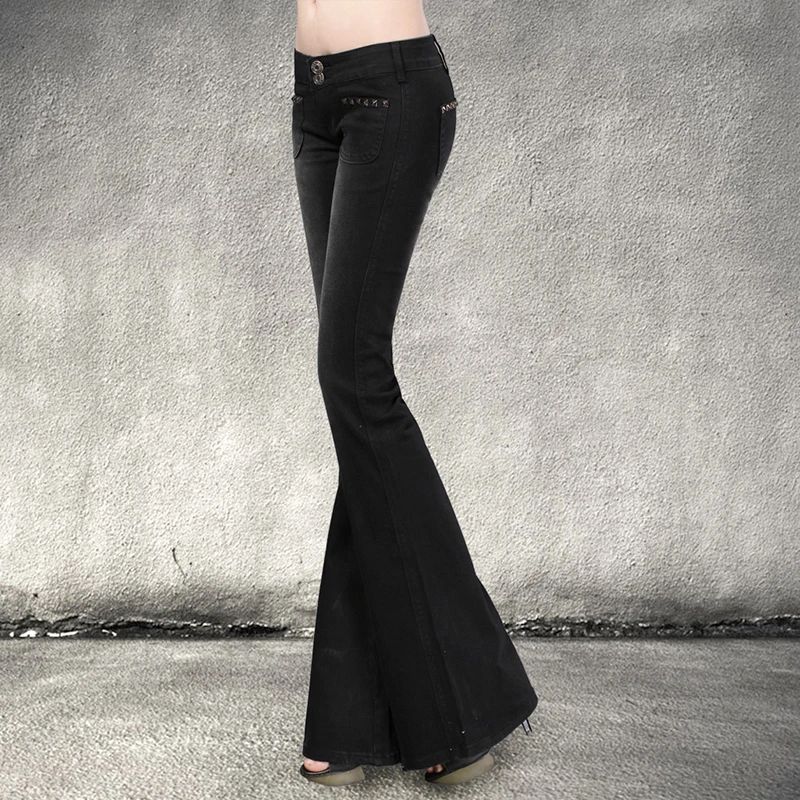 Free Shipping 2022 New Fashion Long Pants For Women Boot Cut Black Vintage Pants Jeans Trousers Low Waist Flare Pants 25-32 Size
