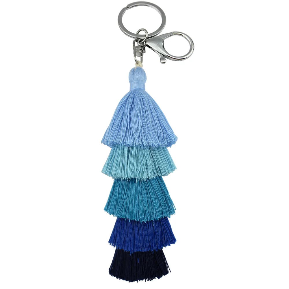 Blue ZWPON, длинная слоистая кисточка, брелок,, модная женская сумка, аксессуары, Серебряный держатель, очаровательные ювелирные изделия, милый помпон, брелоки - Цвет: Blue