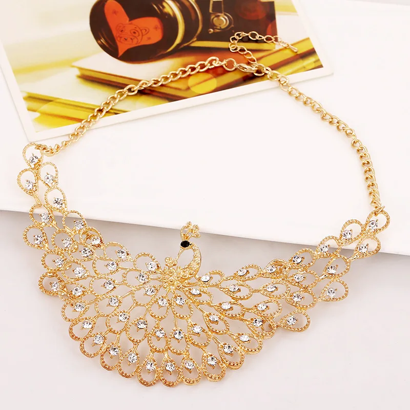 2017 Fashion Crystal Peacock Pendant Steampunk Neckalce Luxury Brand Gold Statement Choker Necklace For Women Wedding Jewelry | Украшения и