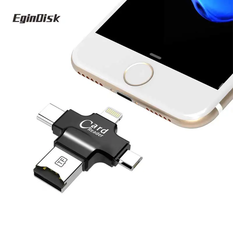 Многофункциональный кардридер 4 в 1 для Micro SD USB/Micro USB/TYPE C/Lightning поддержка