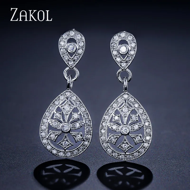 Zakol изысканный капли воды кубический циркон мотаться падение серьги для Для