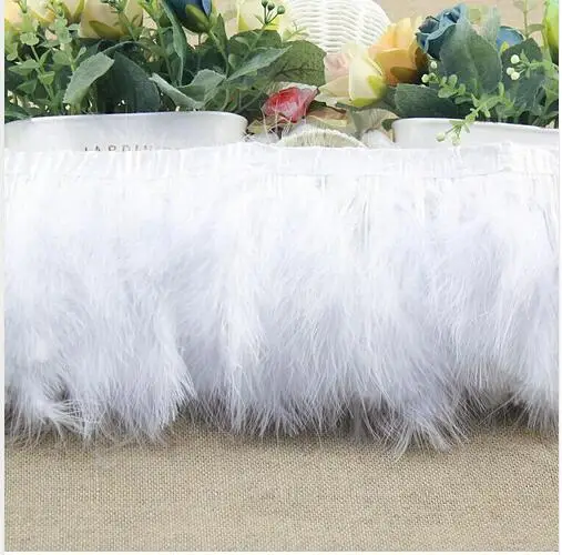 

wholesale high quality natural 2 yards White Turkey Feather Ostrich feathers Ribbon decorative 4-5 inch Width