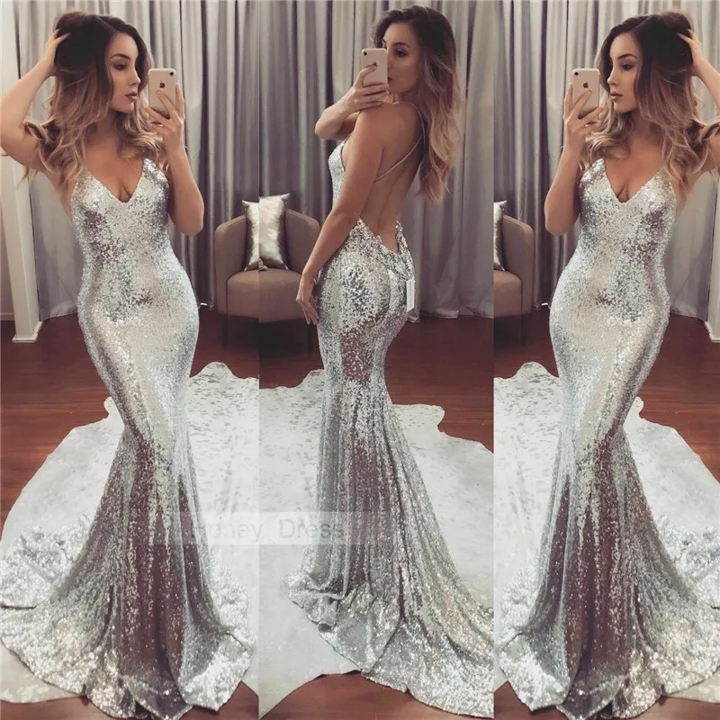New Women Long Formal Sequin Dress Fashion Backless Dress