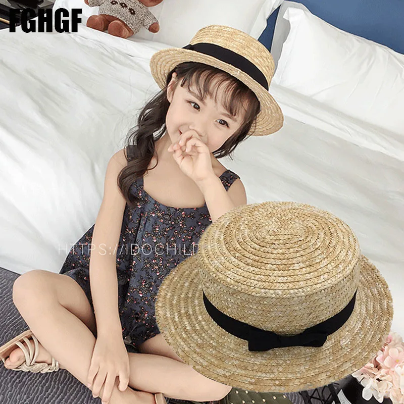 

FGHGF Children Wide Brim Straw Hat Cute Kids Fedora Beach Sun Hat UPF50+ Floppy Summer Boater Hat Kentucky Derby Vocation Hat