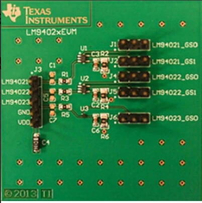 LM9402XEVM: оценочный модуль для аналогового температурного датчика multi gain |