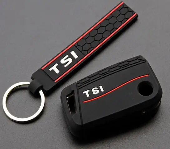 cover with keychain Флип дистанционный чехол силиконовый Polo Passat Gol golf 7 MK7 Touran Tiguan для Skoda Октавия Рапид Скаут Kodiaq Karoq TSI A7 TSI цепь - Название цвета: cover with keychain